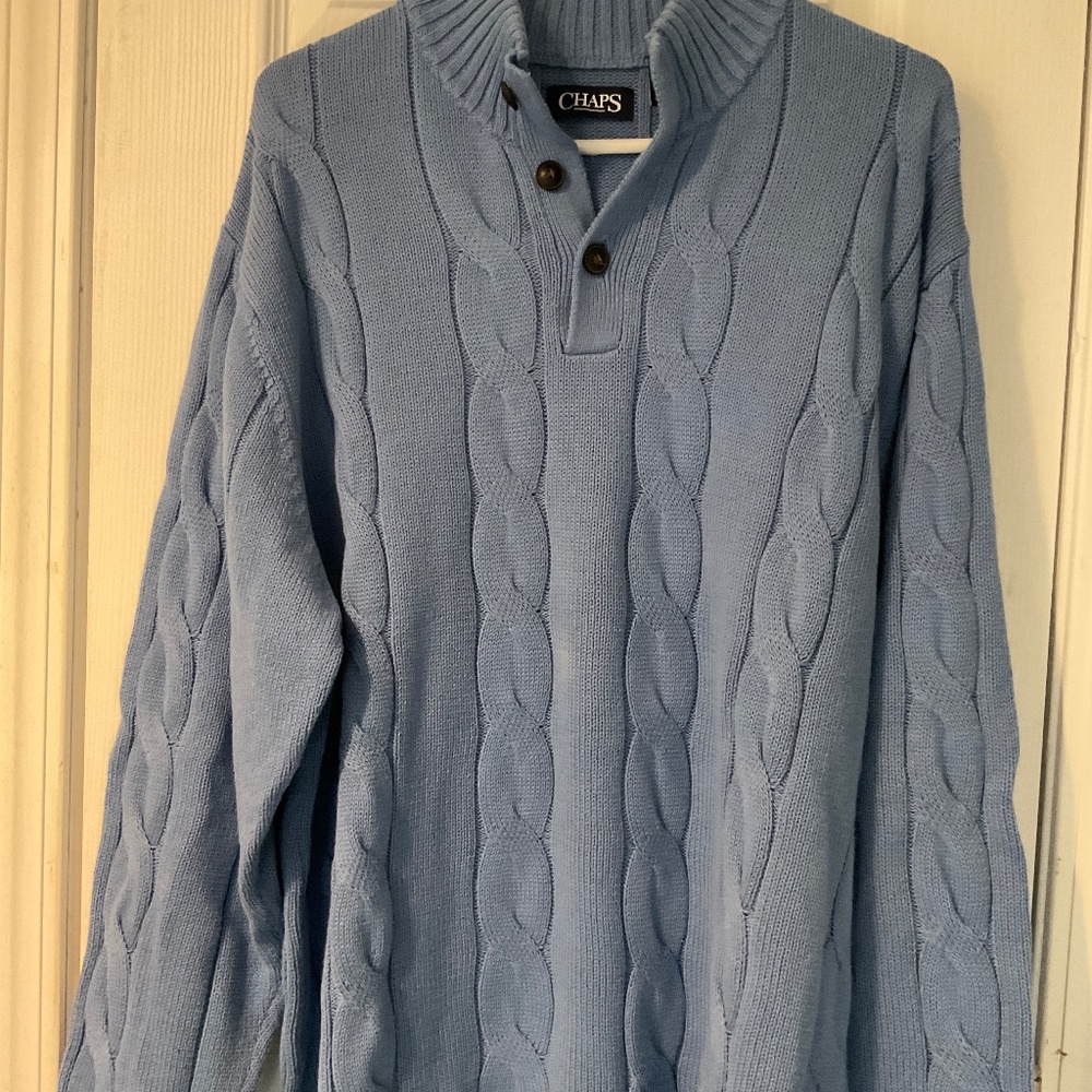 Chaps 3 button neck cable sweater